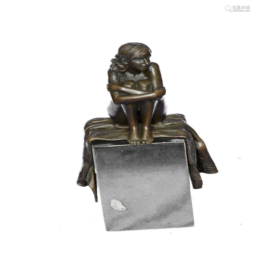 Nude Woman Sitting on a Carpet Daydreaming Bronze