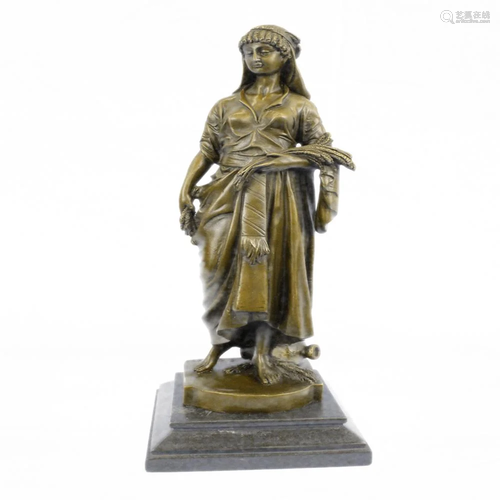 Maiden Girl Gold Patina Bronze Sculpture