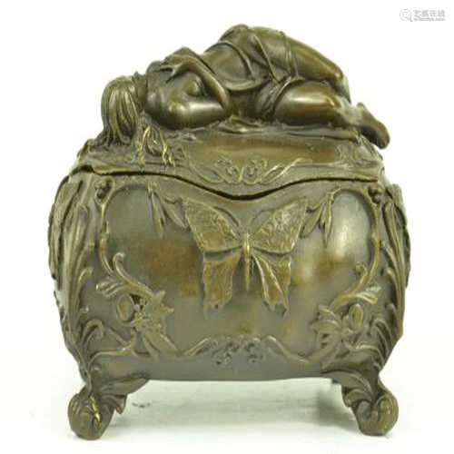 Old Filigree Jewelry Box Bronze Sculpture