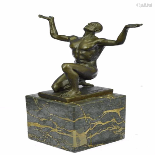 Nude Naked Male Athlete Bronze Sculpture