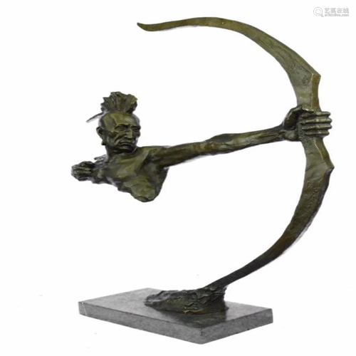 Indian Warrior With Bow and Arrow Bronze Sculpture