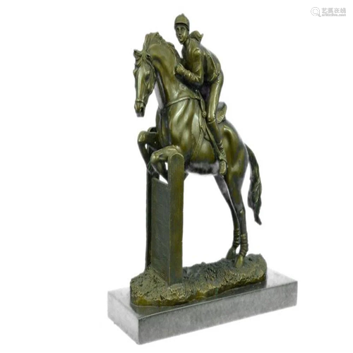 Female Jockey Jumps Bronze Sculpture