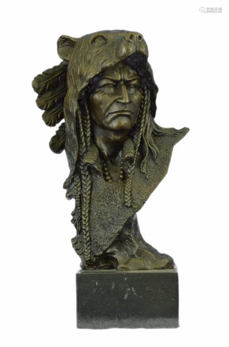 Native American Chief in Bear Headdress Bronze