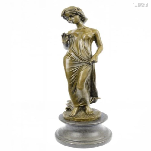 Young lady Gazes into a Flower Bronze Sculpture