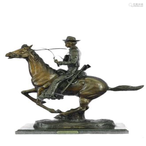 Trooper of the Plains Cowboy on Horse Bronze Sculpture