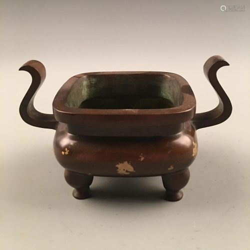 Chinese Bronze Gold Spotted Censer