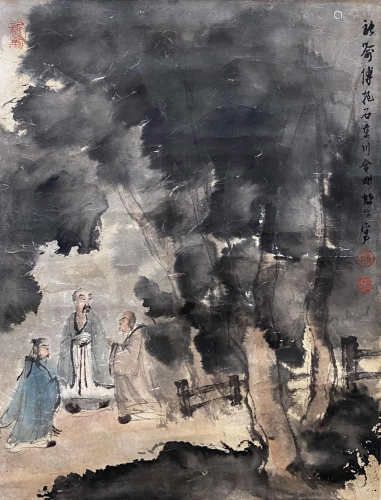 Fu Baoshi Huxisanxiao on Paper Hanging Scroll