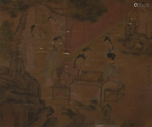 Qiu Ying Beauty on Silk Hanging Scroll