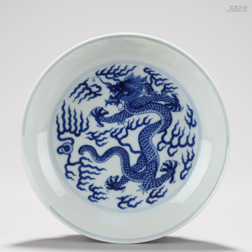 Blue and White Dragon Plate