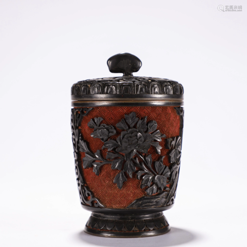 Cooper Carved Lacquerware Flower Cup