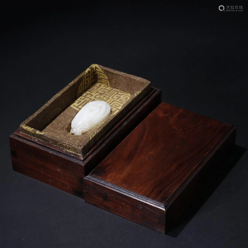 Hetian Jade Foshou and Rose Wood Box