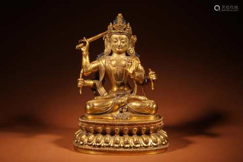 Cooper Gilding Statue of Manjusri Bodhisattva