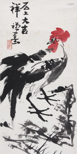 Li Kuchan Cock on Paper Hanging Scroll