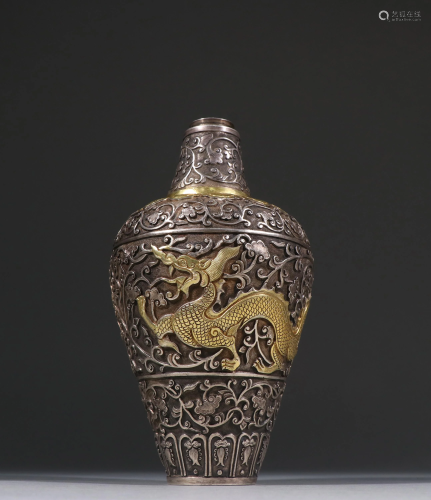 Silver Gilding Dragon and Flower Meiping