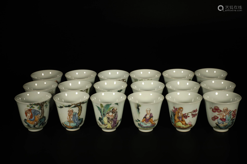 A Set of Famille Rose Arhat Poem Cup