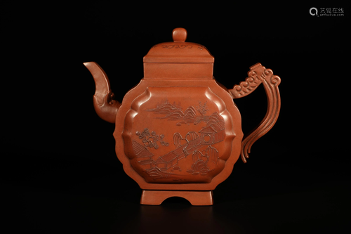 Redware Landscape and Poem Pot