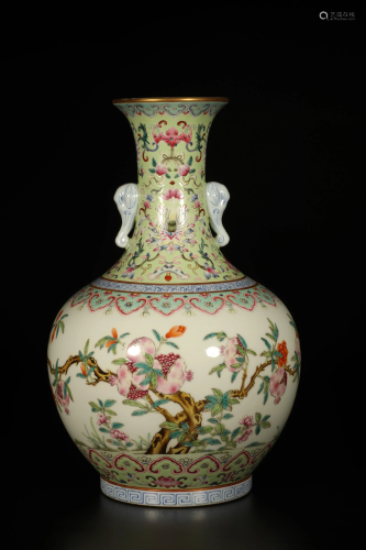 Famille Rose Pomegrante Vase