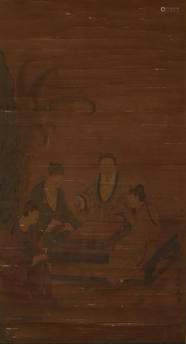 Qian Xuan Figures on Silk Hanging Scroll