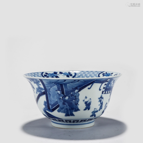 Jiajing Style Blue and White Figures and Story Bowl