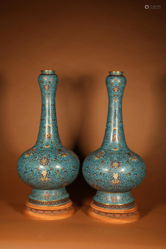 Pairs of Cloisonne Eight Treasures Garlic-shaped Vase