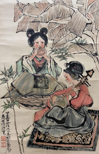 Cheng Shifa Figures on Paper Hanging Scroll