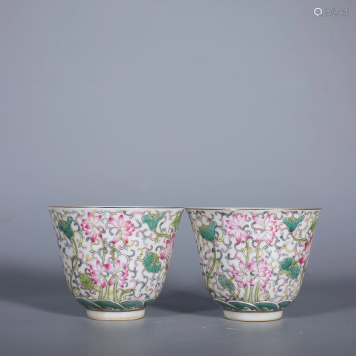 Pairs of Famille Rose Flower Cup