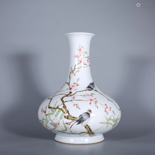 Famille Rose Flower and Bird Vase