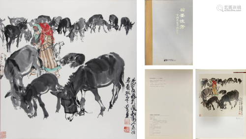 Huang Zhou Donkey Painting on Paper Hanging Scroll