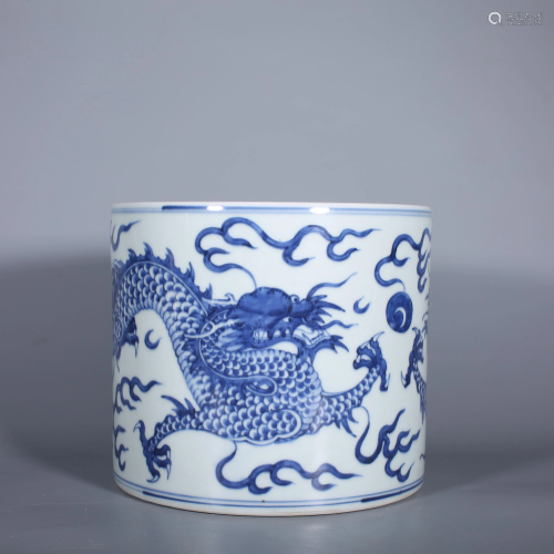 Blue and White Dragon Brushpot