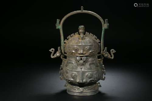 Bronze Teapot with Animal Face Pattern Han Dynasty