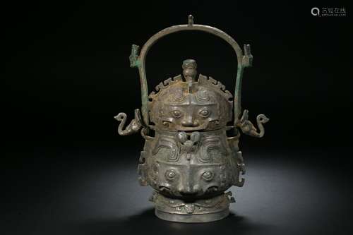 Bronze Teapot with Animal Face Pattern Han Dynasty