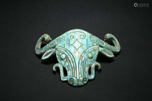 Bronze Inlaid Beef Noodle with Turquoise Stone Han Dynasty
