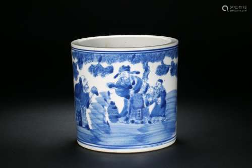 Blue and White Figure Pen Holder in Qing Dynasty