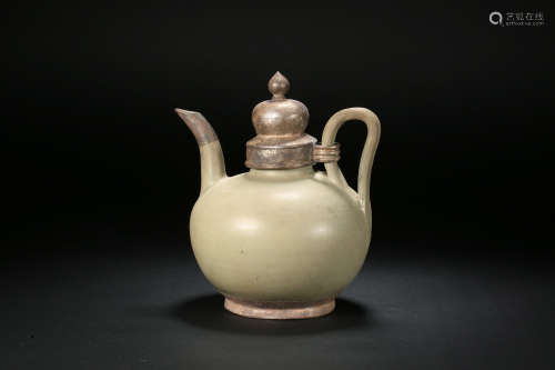 Celadon Straight Pot with Silver Cover Song Dynasty