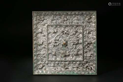 Square Mirror with Sea Beast and Grape in Han Dynasty