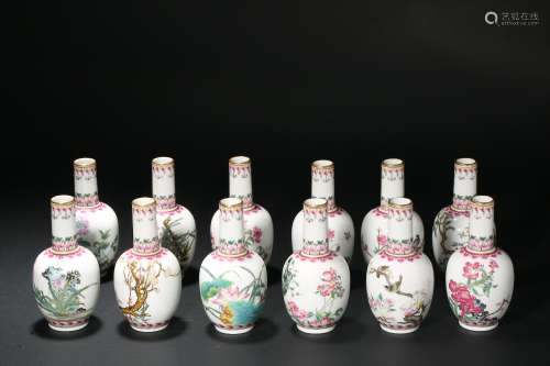 Famille rose twelve flower king vase Qing Dynasty