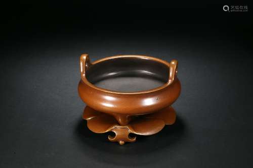 Bronze Double Ear Stove in Qing Dynasty