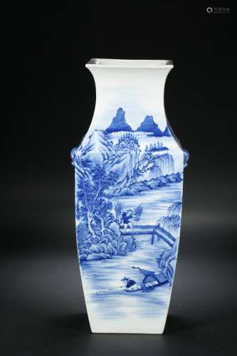 Blue and White Square Vase Qing Dynasty