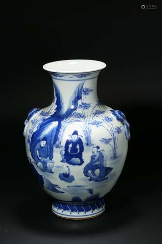 Blue and White Figure Jar in Qing Dynasty