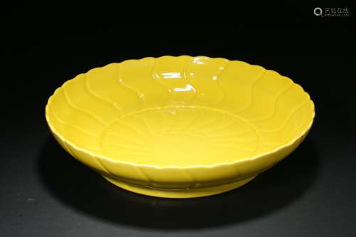 Yellow Glazed Jacquard Plate Qing Dynasty