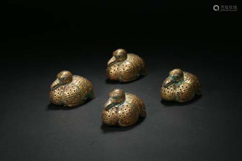 Han Dynasty Dropout Gold and Silver Bird Paperweight
