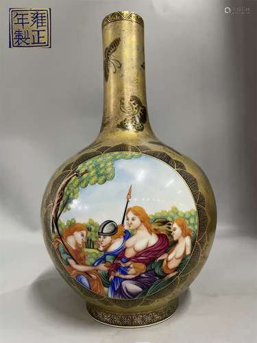 A QING DYNASTY ENAMELS WESTERN WORLD GLOBULAR SHAPE VASE