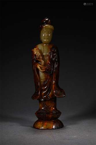 A HAN DYNASTY HETIAN JADE KWAN-YIN STATUE