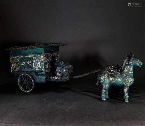 A WARRING STATES INLAYING GOLD BRONZE CARRIAGE