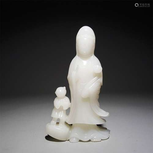 A QING DYNASTY HETIAN JADE KWAN-YIN