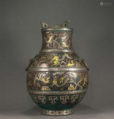 A WARRING STATES INLAYING GOLD INSCRIPTION ORNAMENTAL BOTTLE