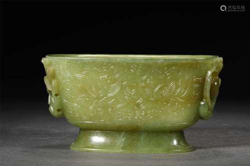 A QING DYNASTY HETIAN JADE TOPAZ PHOENIX DESIGN CUP