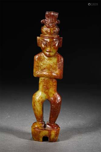 A HAN DYNASTY HETIAN JADE FIGURE DECORATION