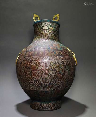 A WARRING STATES INLAYING GOLD INSCRIPTION ORNAMENTAL BOTTLE