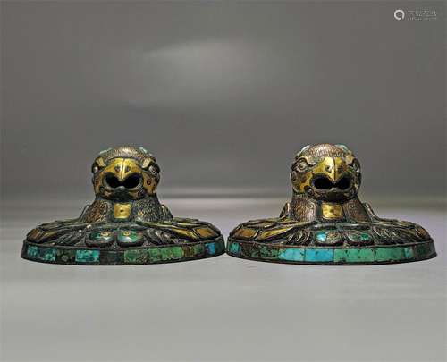 A WARRING STATES INLAYING GOLD BIRD HEAD PAPER WEIGHT